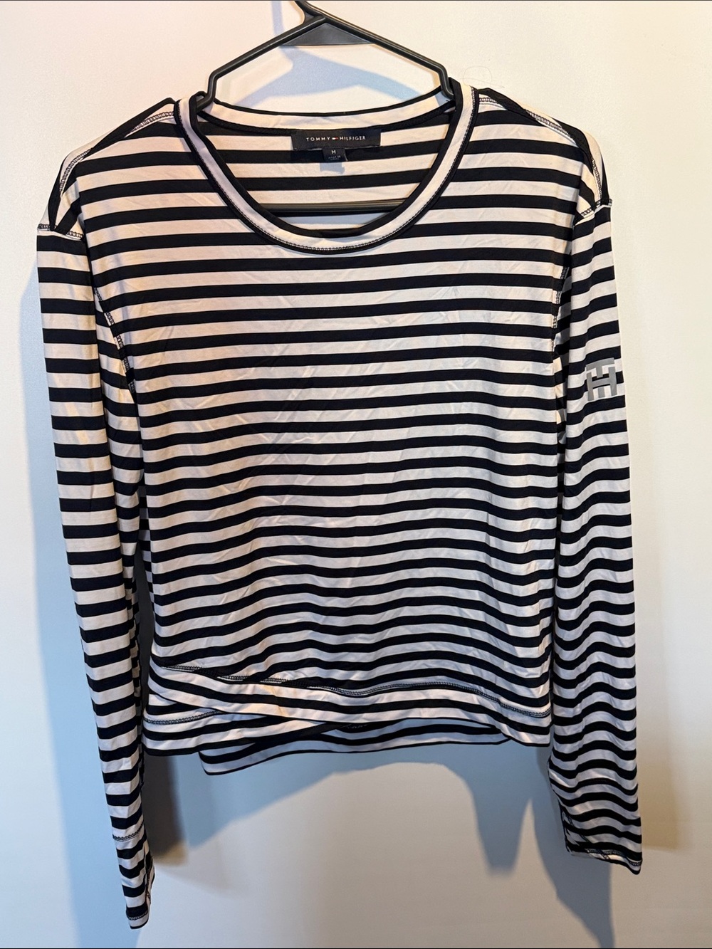 Tommy Hilfiger Black & White Striped Long Sleeve Tee Top Size: M